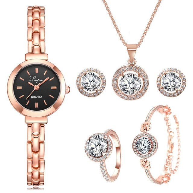 طقم ساعه 6  قطعLuxury Ladies Watch 6pcs Set