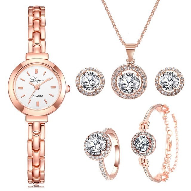 طقم ساعه 6  قطعLuxury Ladies Watch 6pcs Set