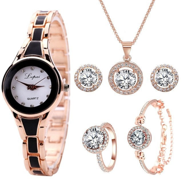 طقم ساعه 6  قطعLuxury Ladies Watch 6pcs Set