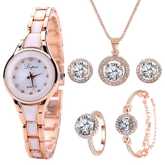 طقم ساعه 6  قطعLuxury Ladies Watch 6pcs Set