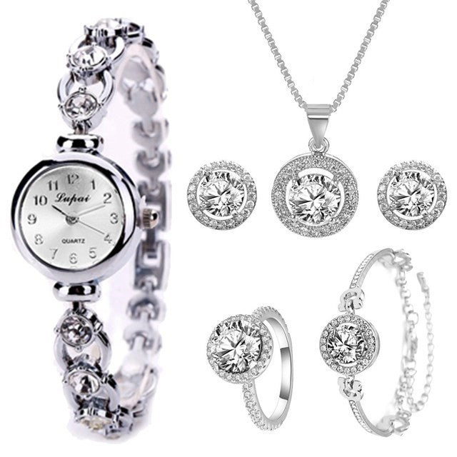 طقم ساعه 6  قطعLuxury Ladies Watch 6pcs Set