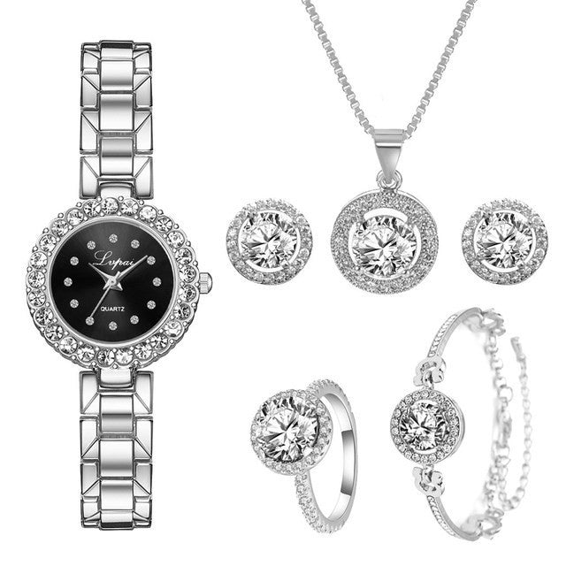 طقم ساعه 6  قطعLuxury Ladies Watch 6pcs Set