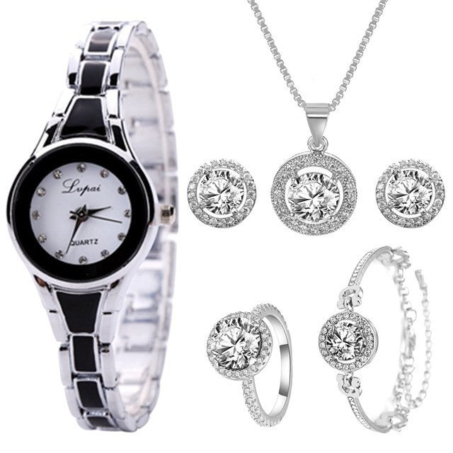 طقم ساعه 6  قطعLuxury Ladies Watch 6pcs Set