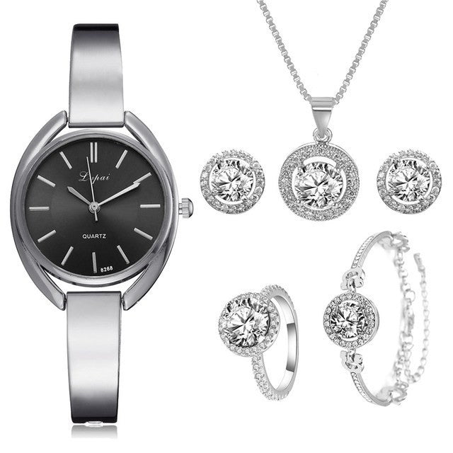 طقم ساعه 6  قطعLuxury Ladies Watch 6pcs Set