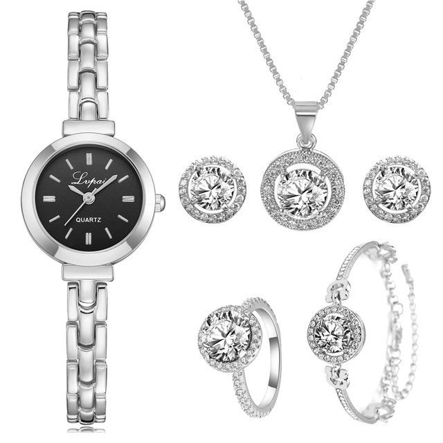 طقم ساعه 6  قطعLuxury Ladies Watch 6pcs Set