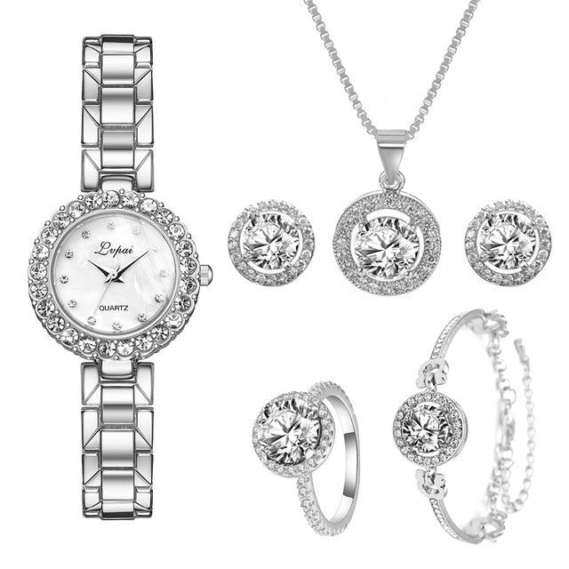 طقم ساعه 6  قطعLuxury Ladies Watch 6pcs Set