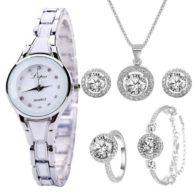 طقم ساعه 6  قطعLuxury Ladies Watch 6pcs Set