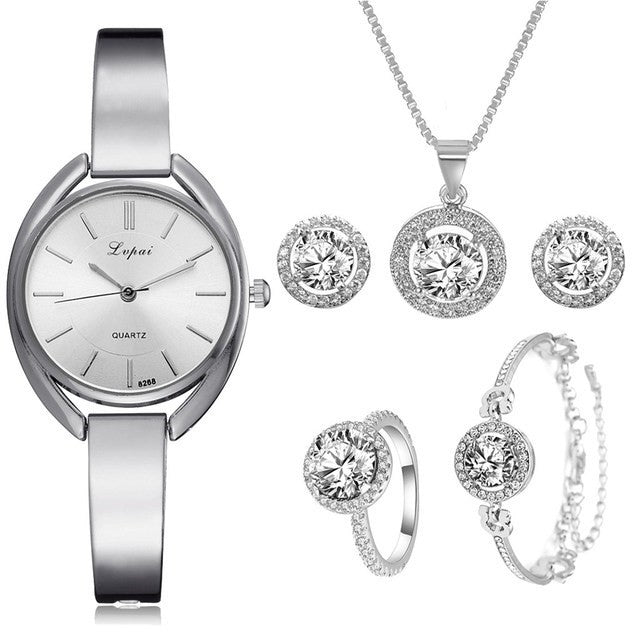 طقم ساعه 6  قطعLuxury Ladies Watch 6pcs Set