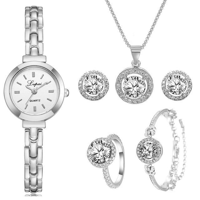 طقم ساعه 6  قطعLuxury Ladies Watch 6pcs Set