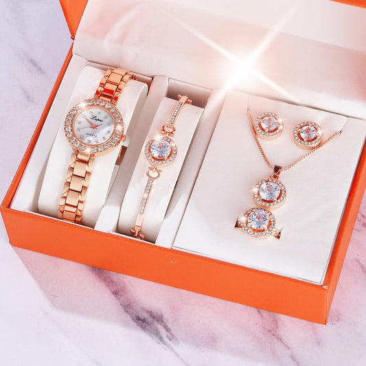 طقم ساعه 6  قطعLuxury Ladies Watch 6pcs Set